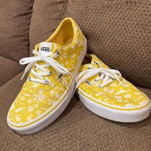 Vans Bright Yellow Sneakers with White Floral Design